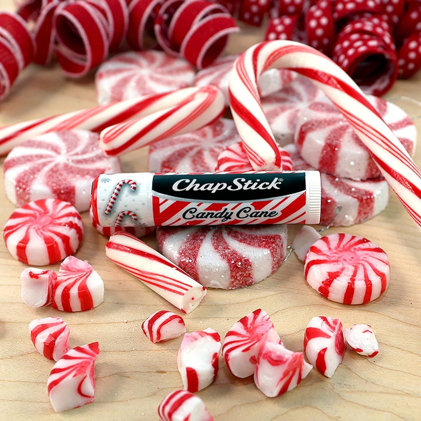 ChapStick Bulk Lip Balm, Candy Cane, 12-Pack – Fresh & Minty Lip Moisturizer, Stocking Stuffer, 0.15 Oz Ea