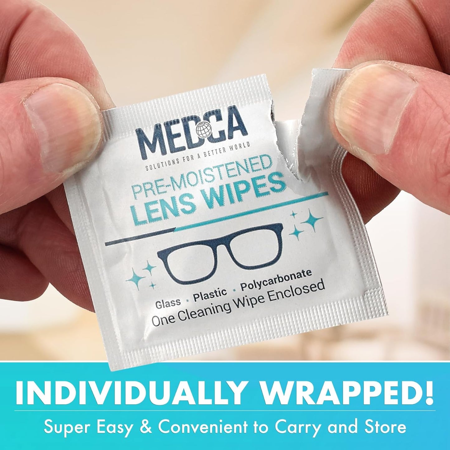 Premoistened Lens and Glass Cleaning Wipes - Portable Travel Cleaner for Glasses, Camera, Cell Phone, Smartphone, and Tablet - Disposable, Quick Drying, Streak Free - Individually Wrapped, Pack of 200