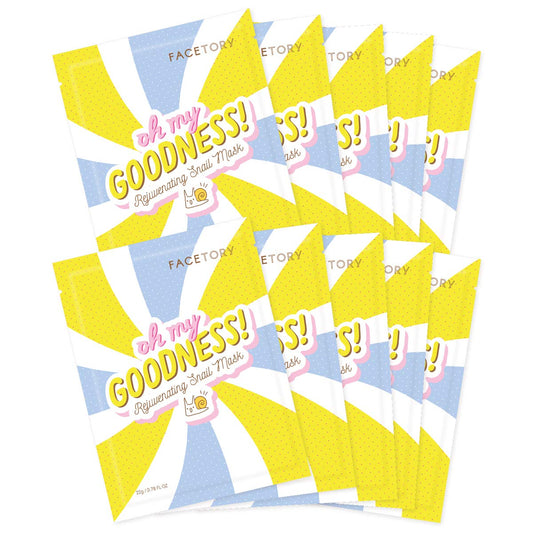 FACETORY K Beauty Face Mask Skin Care - OH MY GOODNESS REJUVENATING SNAIL Sheet Mask with Snail Essence & Hyaluronic Acid | Hydrate, Soothe, Seal in Moisture (10 Pack)