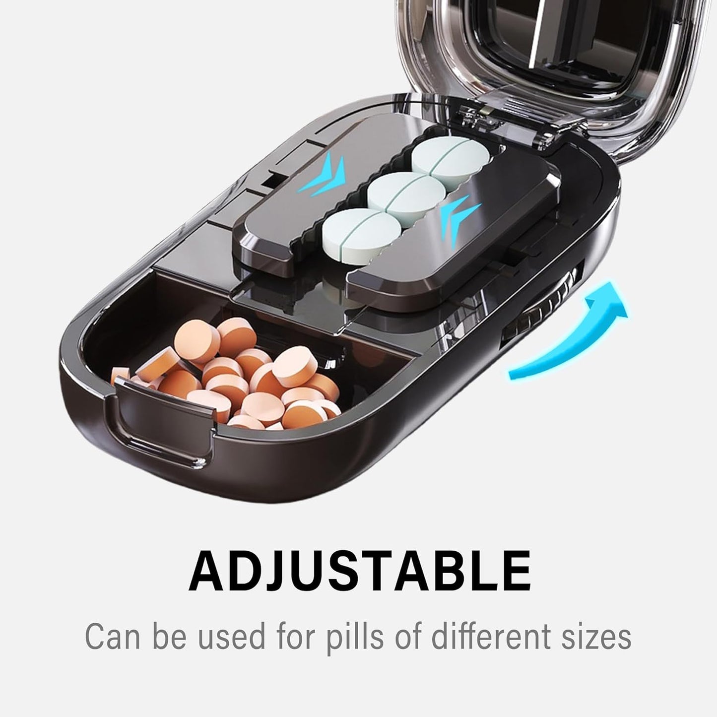 DUBSTAR Pill Cutter Splitter for Cutting Multiple Pills, Pill Cutter Splitter for Small and Tiny Pills, Adjustable Pill Cutter for Small or Large Pills with Sharp Blade and Centering Device (Black)