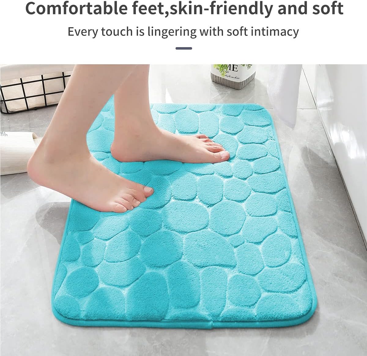 YIHOUSE Memory Foam Bath Mat Cobblestone Bathroom Rugs Super Water Absorbent Bath Mats for Bathroom Machine Washable Bath Rugs(24 x 36,Teal)