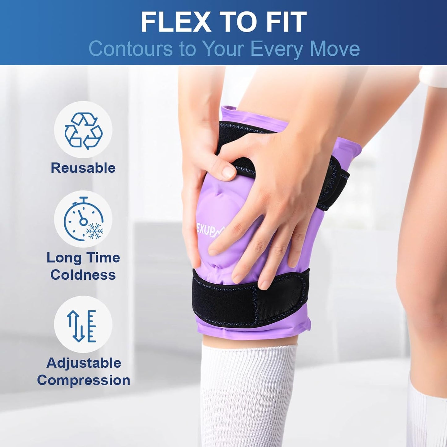 APEXUP Ice Pack for Knee Pain Relief, Large Reusable Wrap After Surgery, Flexible Gel Cold Pack for Injuries, Pain Relief for Back, Shoulder, Elbow, Ankle and Leg (Purple, XXL, 1PK)