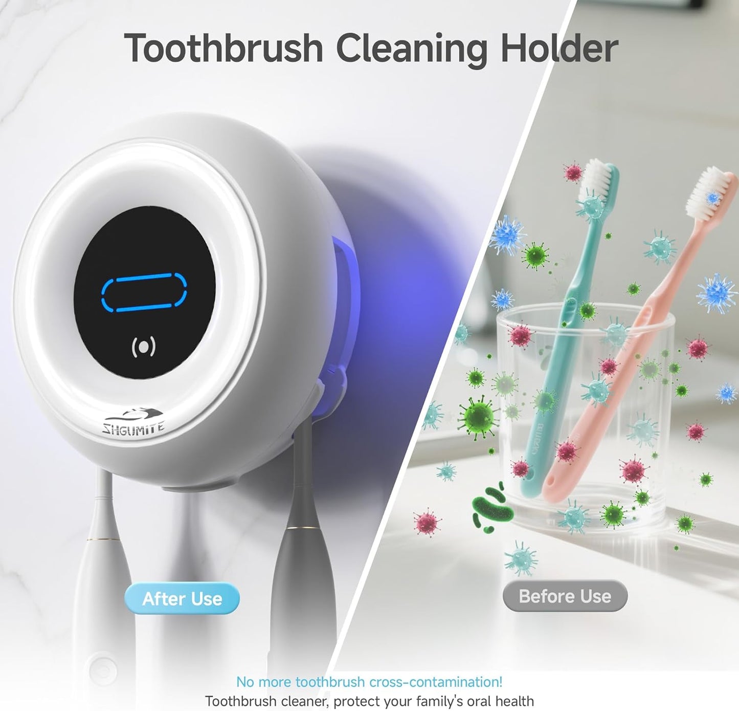 Toothbrush Sanitizer Holder - Smart Toothbrush Holder with Cleaning & Drying, Touch Switc, Rechargeable Toothbrush Wall Holders for Bathrooms (White)
