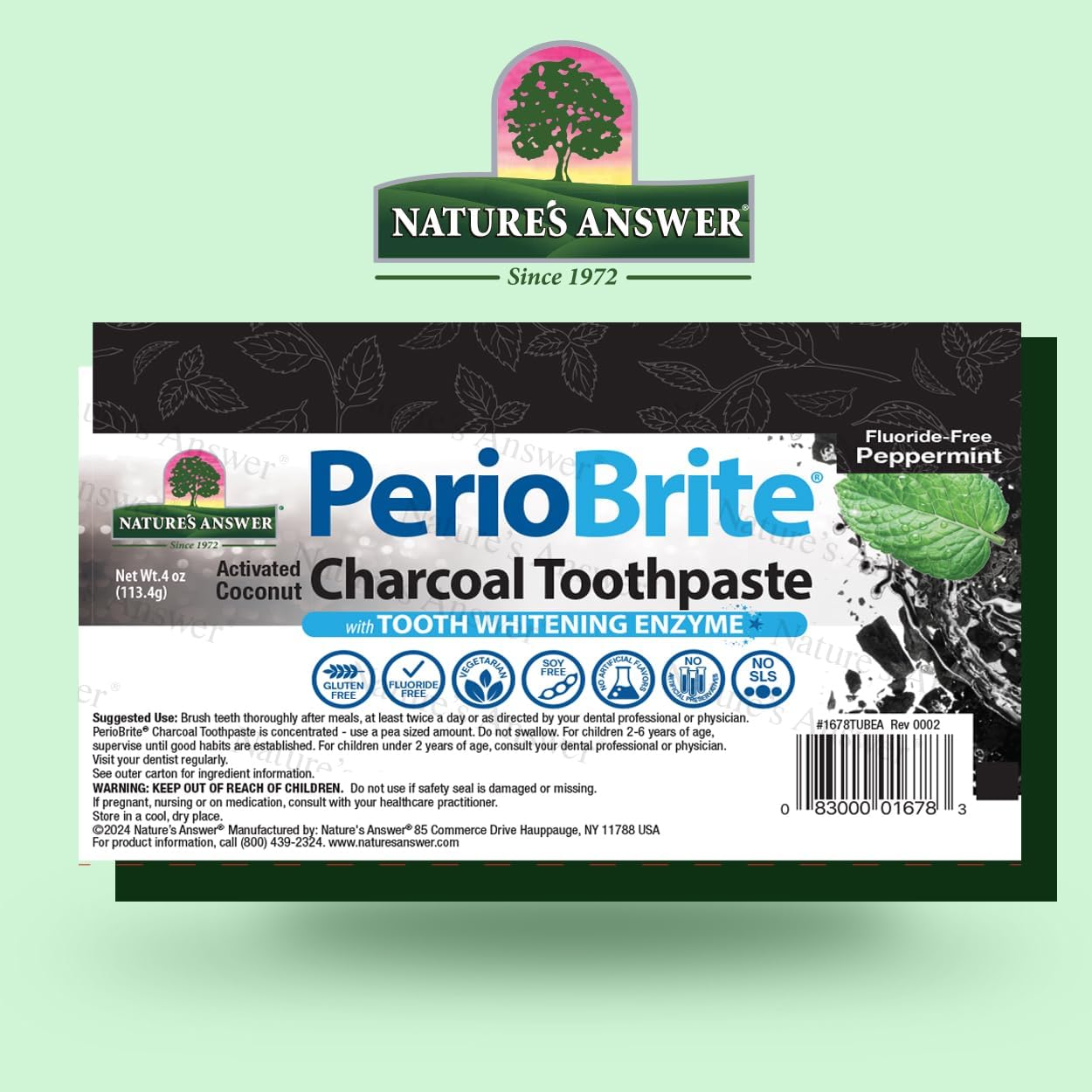 PERIOBRITE Activated Charcoal Toothpaste (Pack of 3) 4 oz. Nature's Answer Tooth Whitening, Plaque Removing, Peppermint Flavored Stain Remover | Fluoride Free