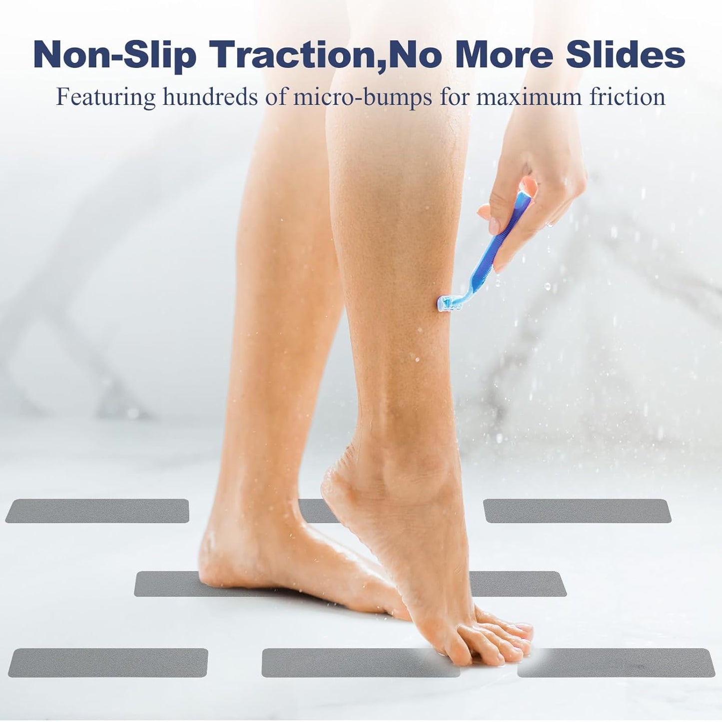 28 PCS Shower Floor Non Slip Stickers with Strong Adhesive, Invisible & Durable Anti Slip Shower Stickers with Scraper for Bath Tub, Pools and Stairs(Grey,Wide Rectangle)
