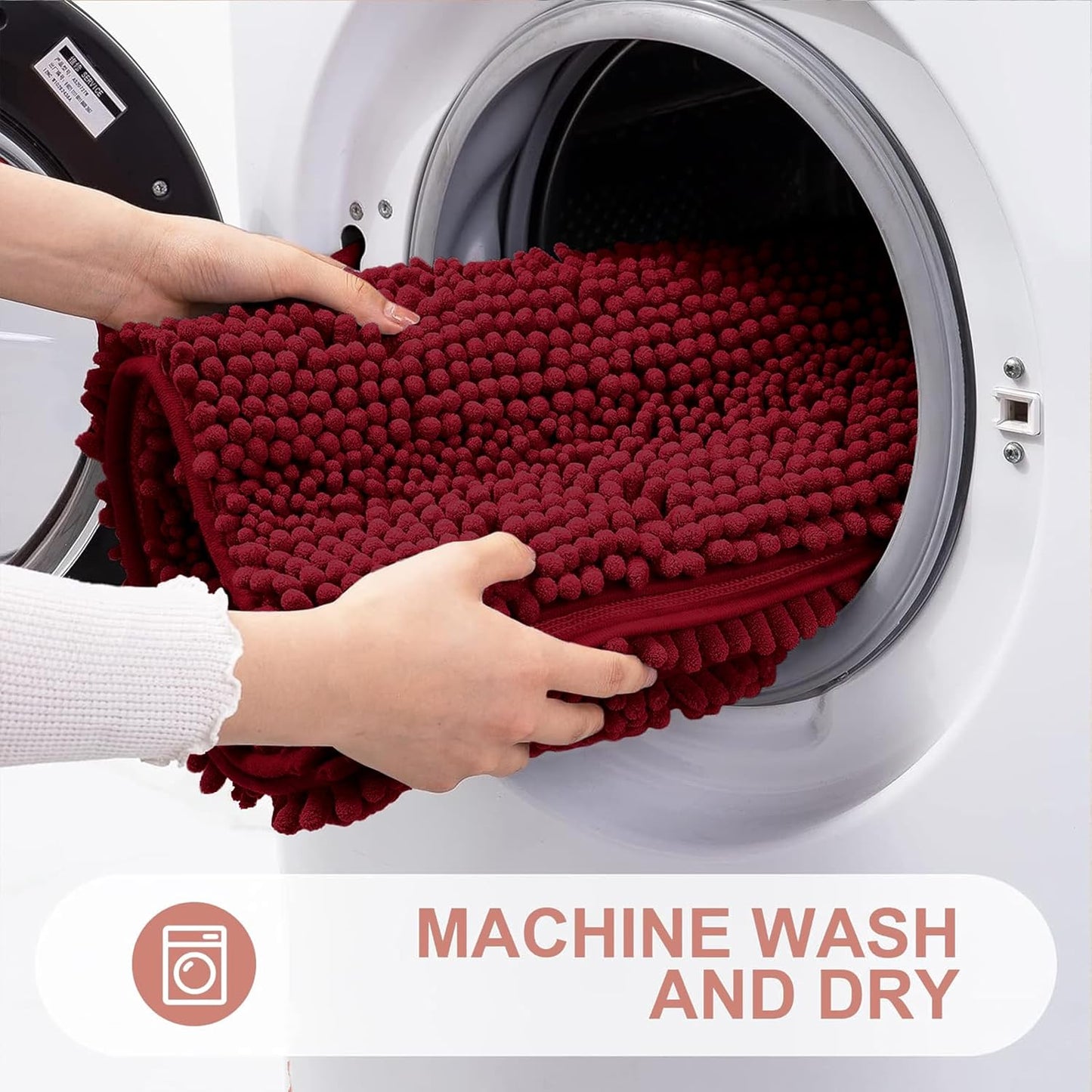 Grandaily Chenille Striped Bathroom Rugs 30x20, Extra Thick and Absorbent Bath Mats, Non-Slip Soft Plush Shaggy Shower Carpet, Machine Wash Dry, Bath Rug for Bathroom, (Medium, Red)