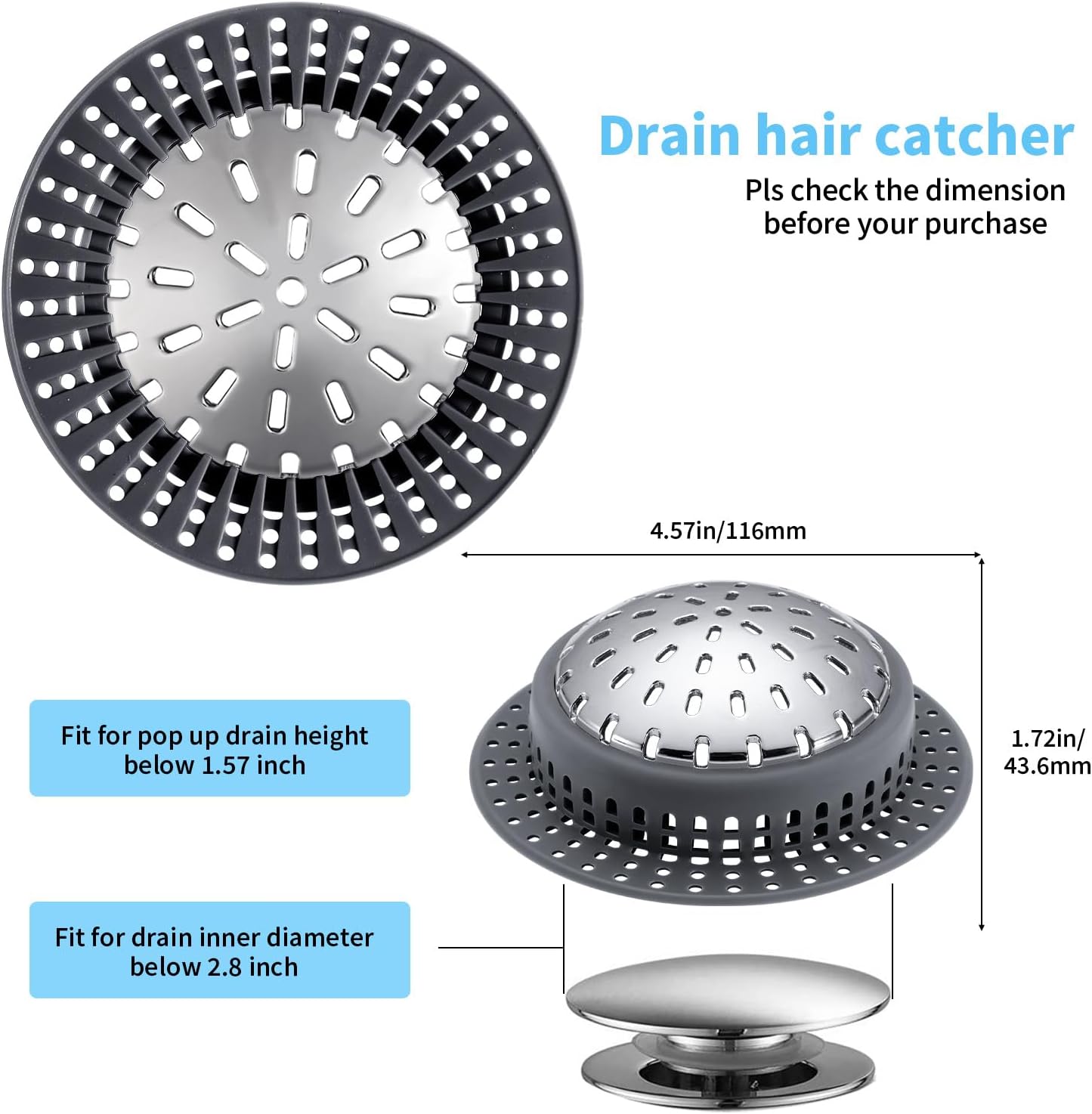 Shower Drain Hair Catcher, Shower Drain Cover, Bathtub Drain Hair Catcher for Pop-Up & Regular Drains