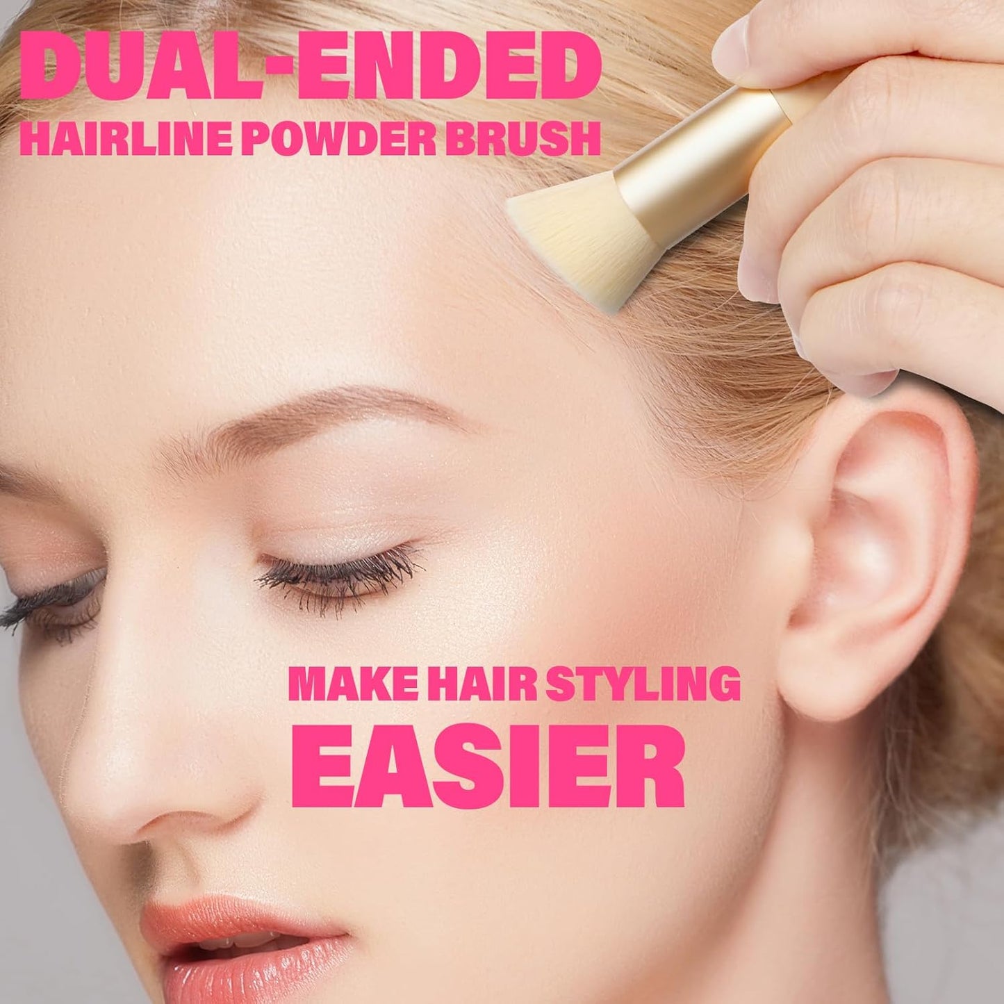 Dual-Ended Hair Makeup Brush, Precision Hairline Powder Brush With Sponge Tip - Seamless Blending - Root Touch Up And Hair Contour Brush (Skin Tone, 4.7 Inch)