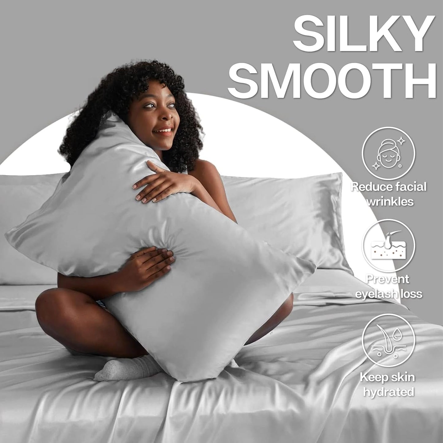 MR&HM Satin Pillowcase for Hair and Skin, Silk Satin Pillowcase 2 Pack, Queen Size Pillow Cases Set of 2, Silky Pillow Cover with Envelope Closure (20x30, Silver Grey)