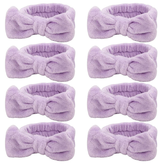 Ondder Spa Headband for Washing Face 8 Pack Purple Skincare Headbands for Women Girls Terry Cloth Cute Bow Head Bands