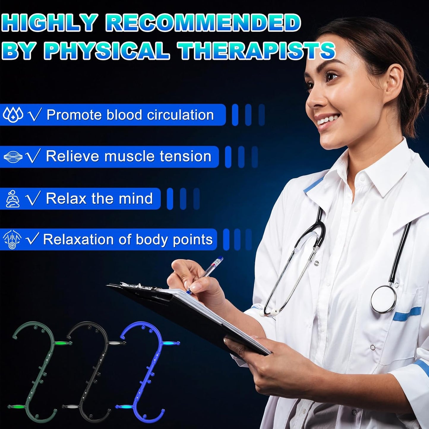 KEINE MARKE Trigger Point Massage Tool, Back Massage Tool, Pressure Point Massage Tool, Handheld Back, Neck, Shoulder, Leg and Feet Massage Hook for Men & Women (Fashionable Blue)