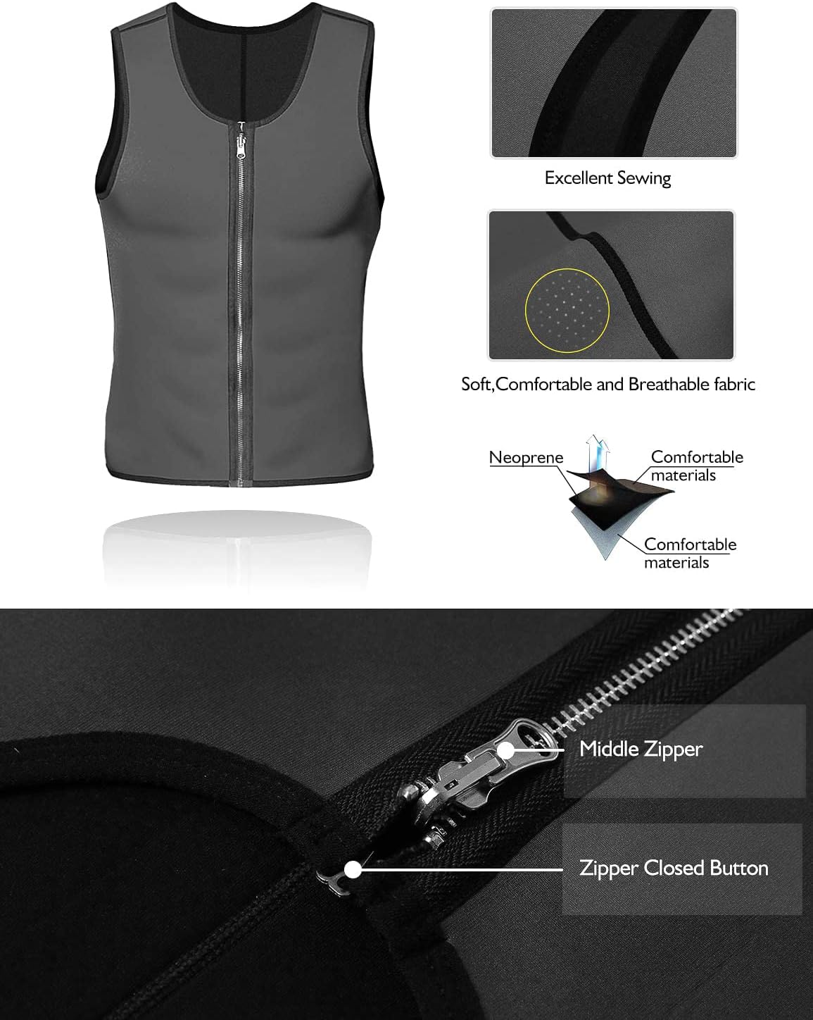 NonEcho Men Sauna Vest Hot Sweat Waist Trainer Corset Neoprene Tank Top Shapewear Slimming Shirt Workout Suit