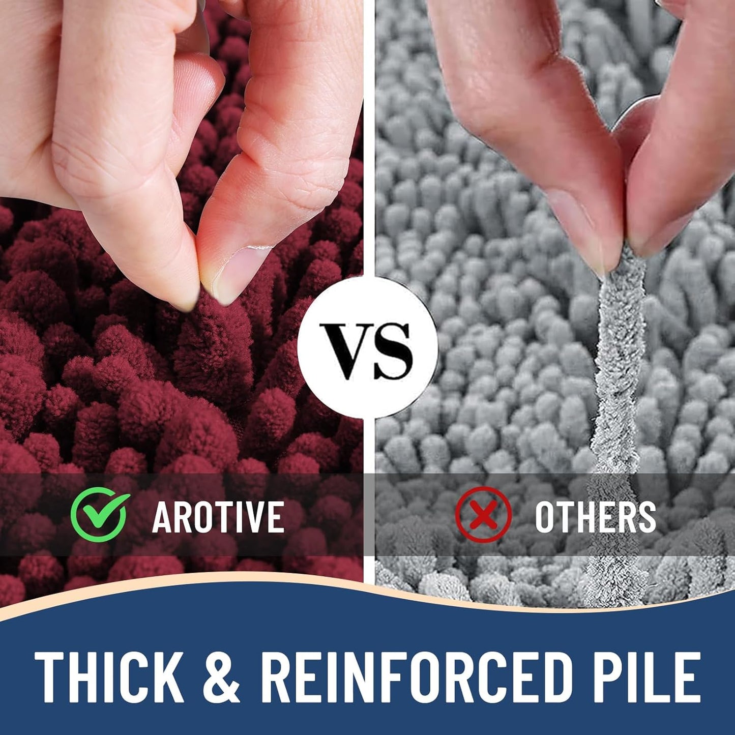 Arotive Luxury Chenille Bathroom Rug Mat, Extra Soft Thick Absorbent Shaggy Bath Rugs, Non-Slip Machine Wash Dry, Plush Bath Mats for Bathroom, Shower and Tub, 54x24, Burgundy