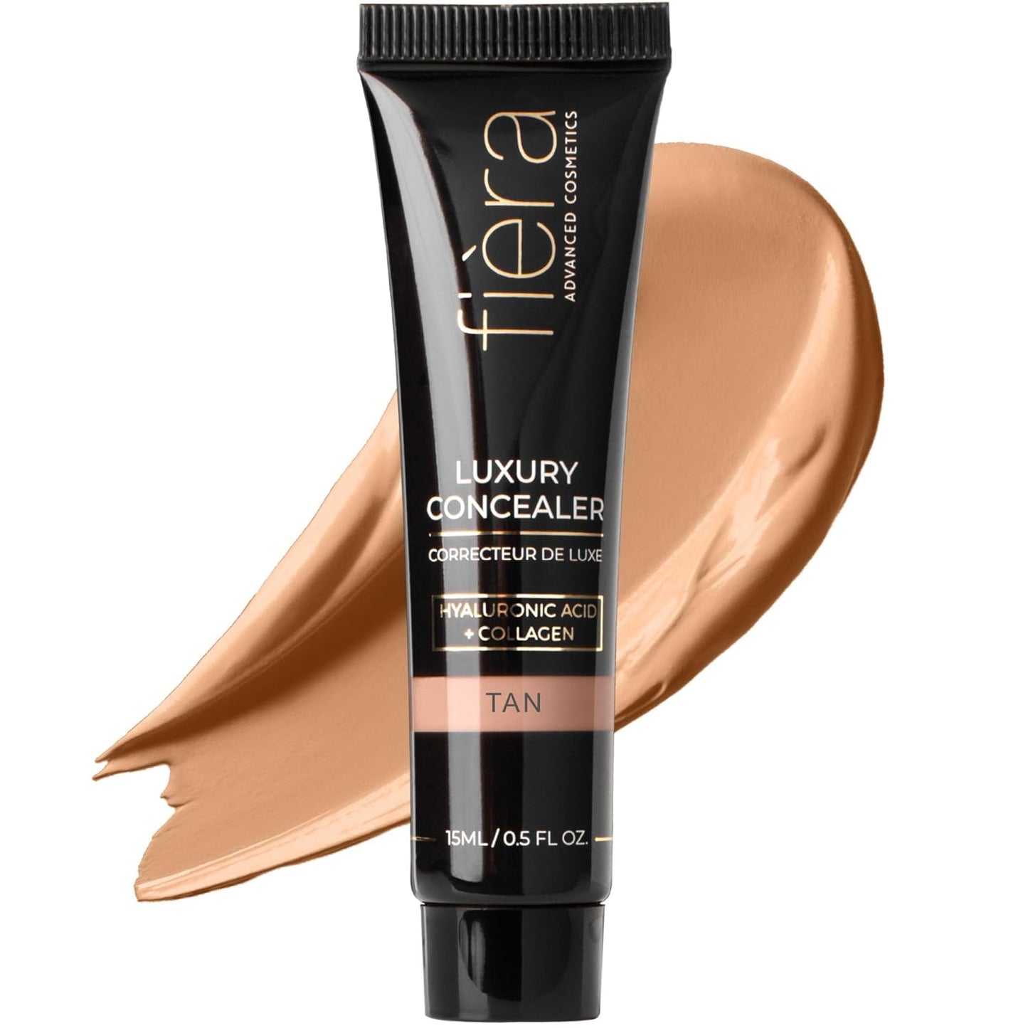 Fièra Luxury Concealer & Foundation with Anti-Aging Ingredients - Full Coverage for Dark Circles, Wrinkles, Fine Lines, and Spots, All-Day Wear For Mature Skin - Tan, 0.5 FL. OZ. / 15 ML