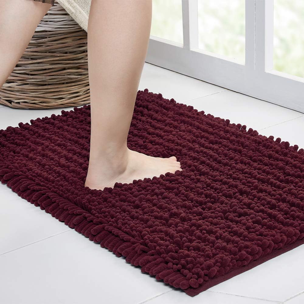 Walensee Large Bathroom Rug Non Slip Bath Mat (72x24 Inch Burgundy) Water Absorbent Super Soft Shaggy Chenille Machine Washable Dry Extra Thick Perfect Absorbant Best Plush Carpet for Shower Floor