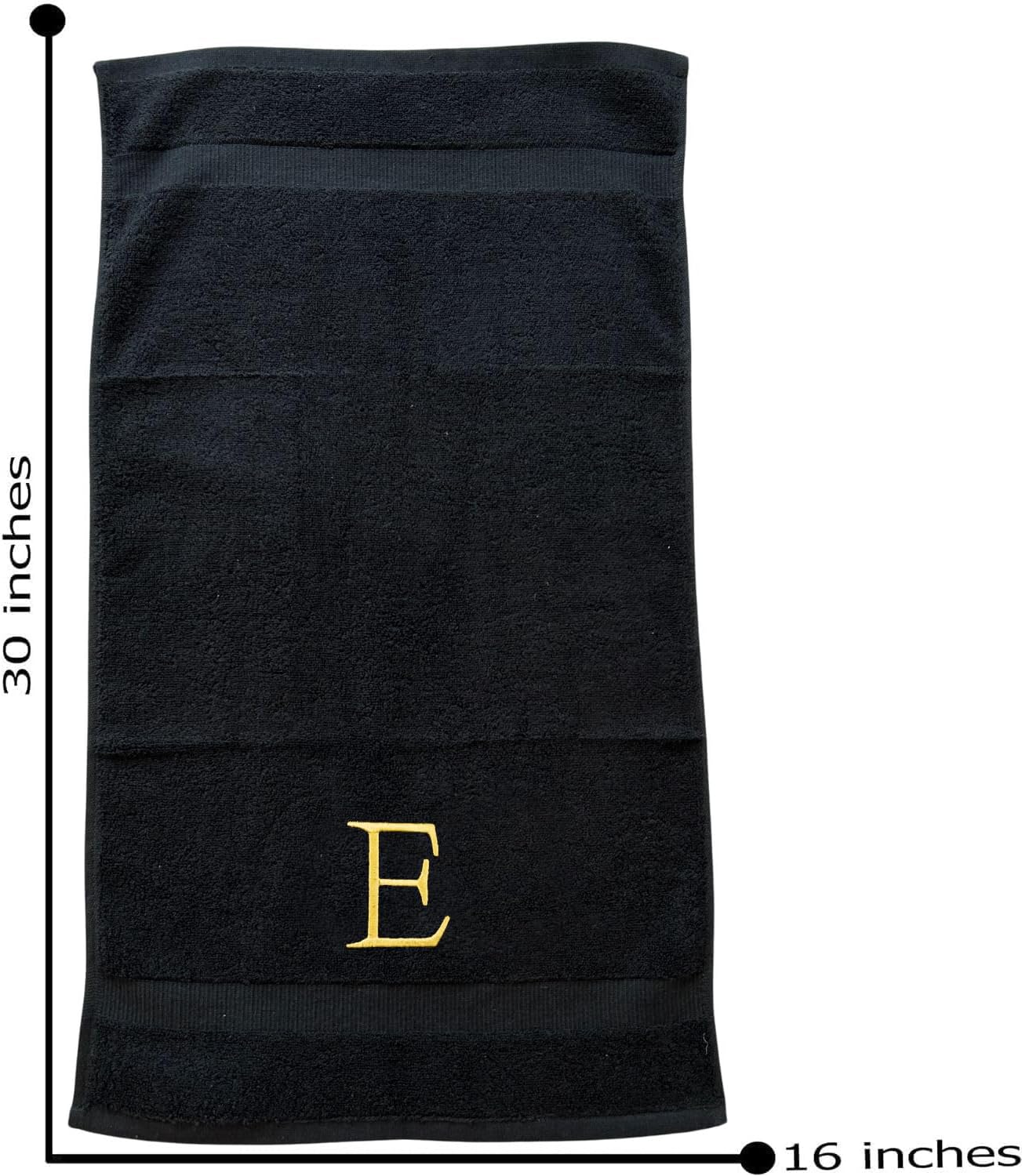 Black Monogram Hand Towel for Bathroom - Monogrammed Initial Hotel Quality Decorative Embroidered Luxury Towel for Powder Room, Spa - GOTS Organic Certified - Pack of 2, Letter E