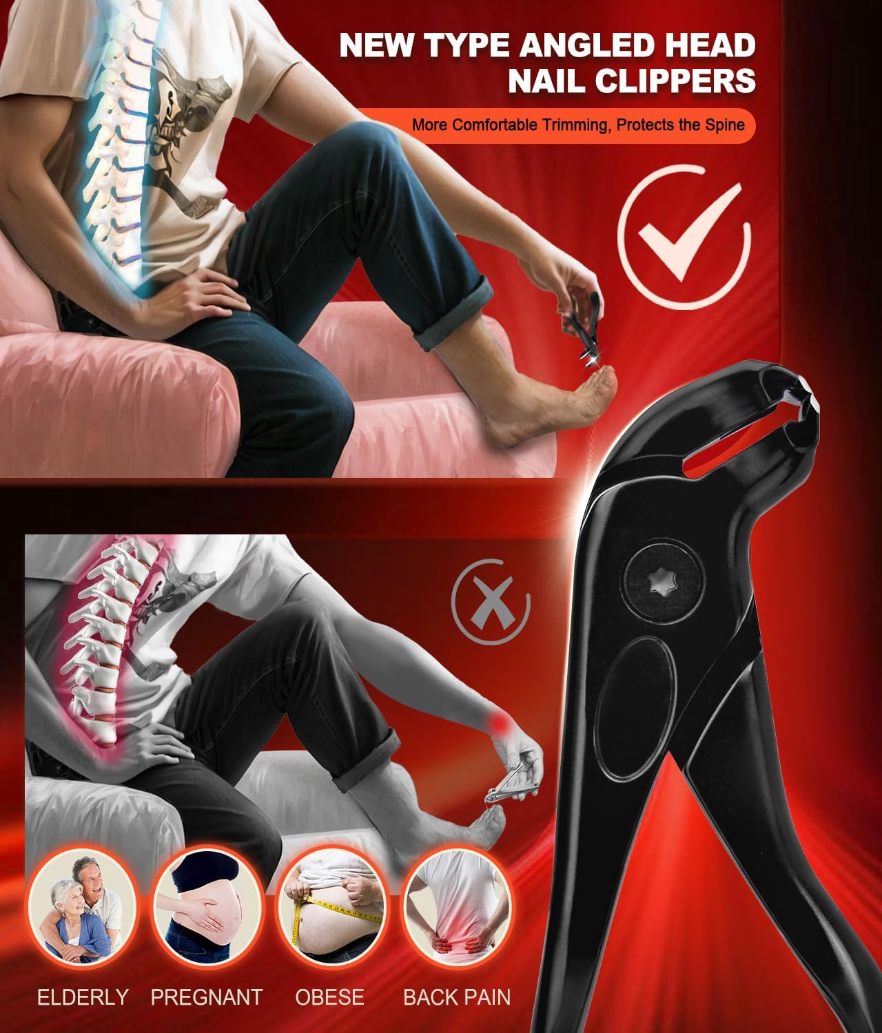 SGNEKOO Long Handle Toenail Clippers for Seniors - Curved Design with Anti-Slip Grip, MIM Technology & Ergonomic Pedicure Tool (No Bending, Easy Trimming for Elderly)