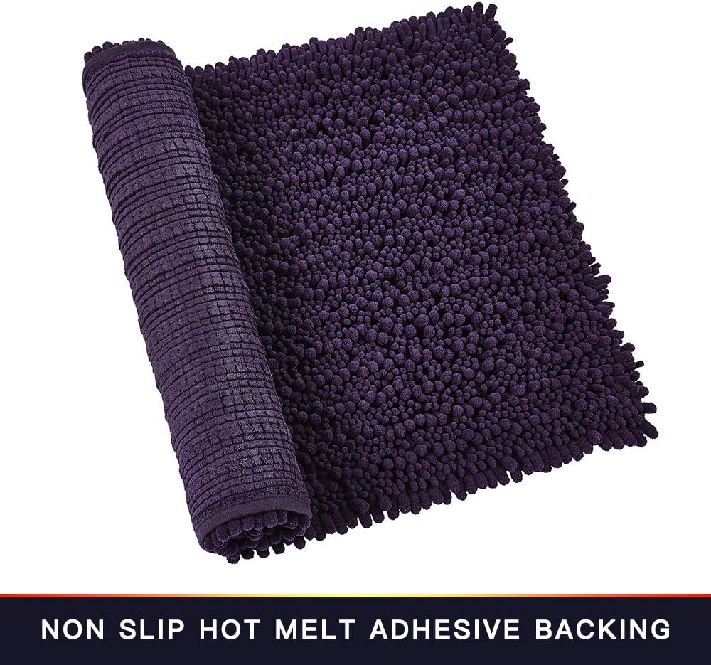Walensee Bathroom Rug Non Slip Bath Mat (24x17 Inch Dark Purple) Water Absorbent Super Soft Shaggy Chenille Machine Washable Dry Extra Thick Perfect Absorbant Best Small Plush Carpet for Shower Floor