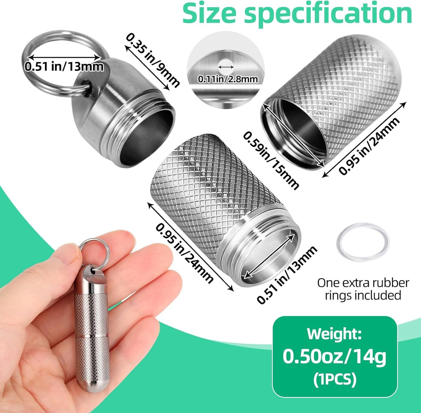 Titanium Keychain Pill Holder Waterproof Lightweight Portable Pocket Mini Pill Case for Emergency Medicine Travel Fits Daily Purse Wallet Small Pill Box Containers (Medium（2 Separate Compartments）)