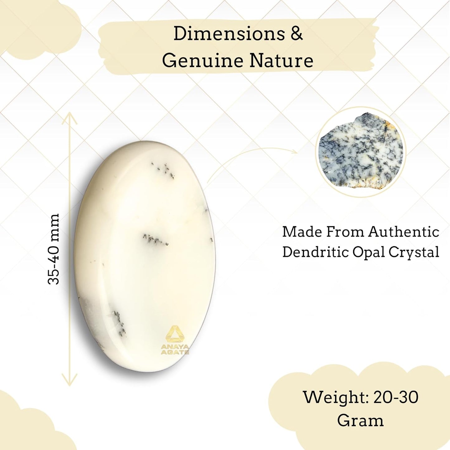 Dendritic Agate Worry Stones – Crystal Thumb Worry Stone for Anguish, Stress – Relaxing and Soothing Balance Stones for Meditation, Stress Relief – Healing Stones and Crystals for Men and Women