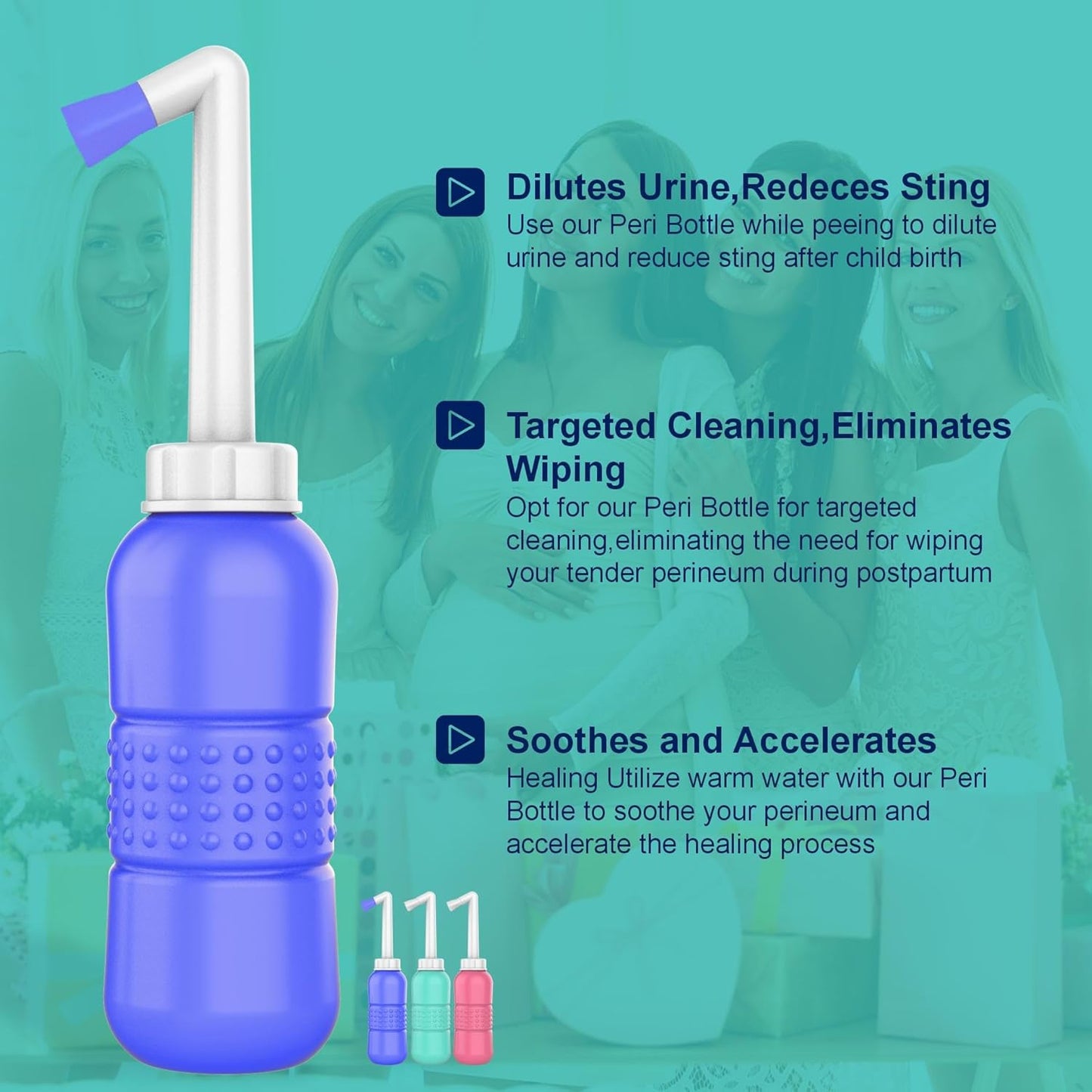 2PCS Pink+Blue Portable Bidets +Water Seal Cap - 15oz Peri Bottle for Postpartum Perineal Care- Baby Travel Bathing kit, Travel Bidet Bottle - 450ml Portable Bidet for Birth Tears, Hemorrhoids, Pain