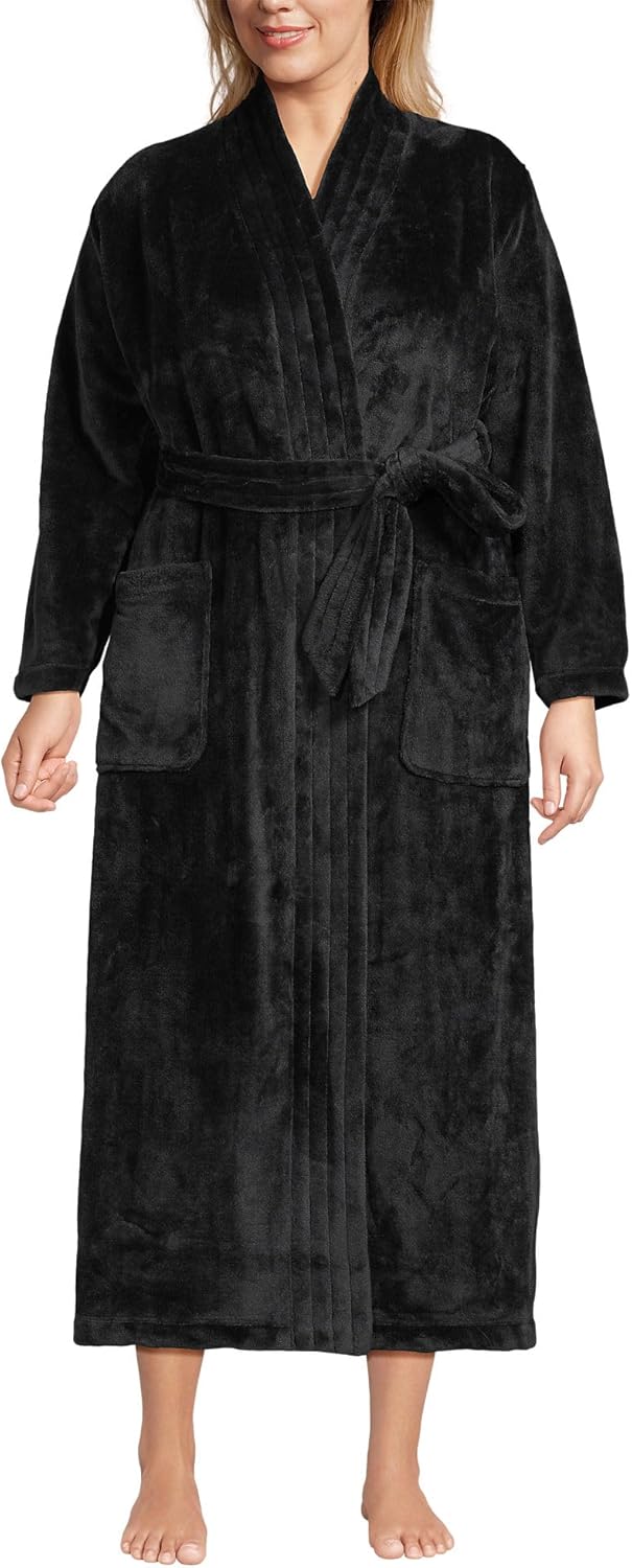 Lands' End Women's Cozy Plush Long Wrap Robe