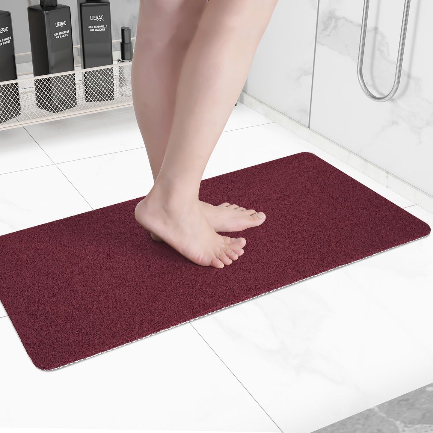 Non-Slip Bathtub Mat, Anti Slip Shower Mat, Fast Drying Bathtub Mats, Foot Scrubber Mat, Anti Slip Mat for Tub, Floor, Bathroom, Kitchen, Home, Hotel (Wine Red 40"×28")