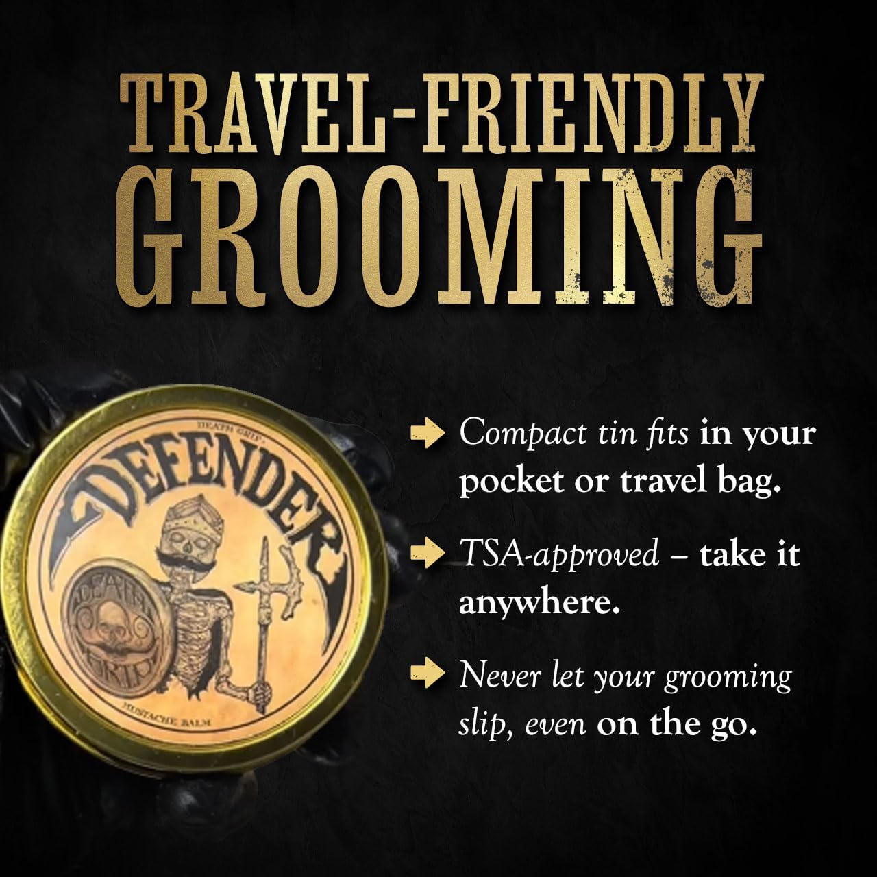 Mustache Balm Grooming Kit for Men | Light to Medium Hold Beard Wax 1oz | Natural Hair & Moustache Care Kit with Styling & Conditioning | Defender Balm By Death Grip