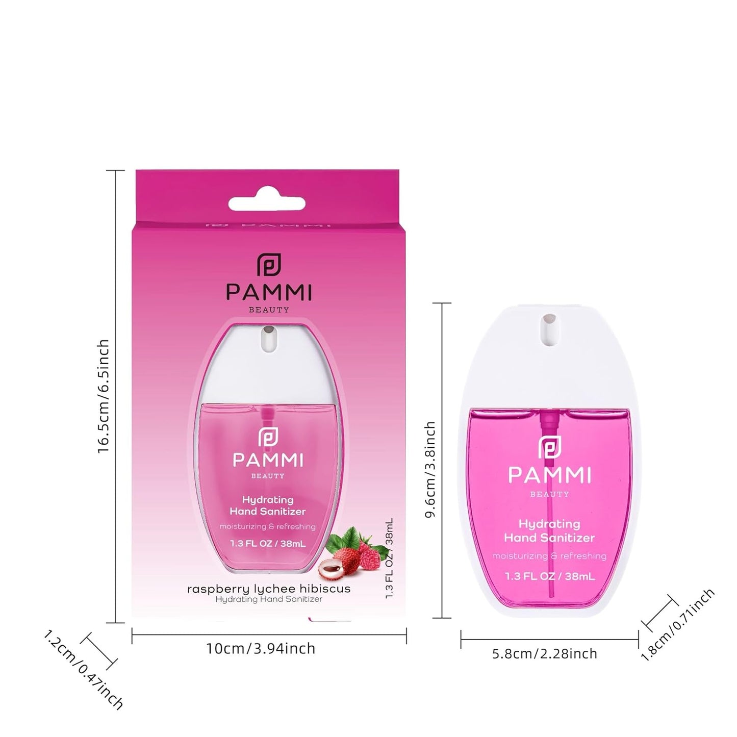 PAMMI Power Mist Hydrating Hand Sanitizer Spray, Portable Travel Size Pocket Hand Sanitizer, Scented Handsanitizer Mini Spray For Car - 600 Sprays (2 Packs (Raspberry Lychee))