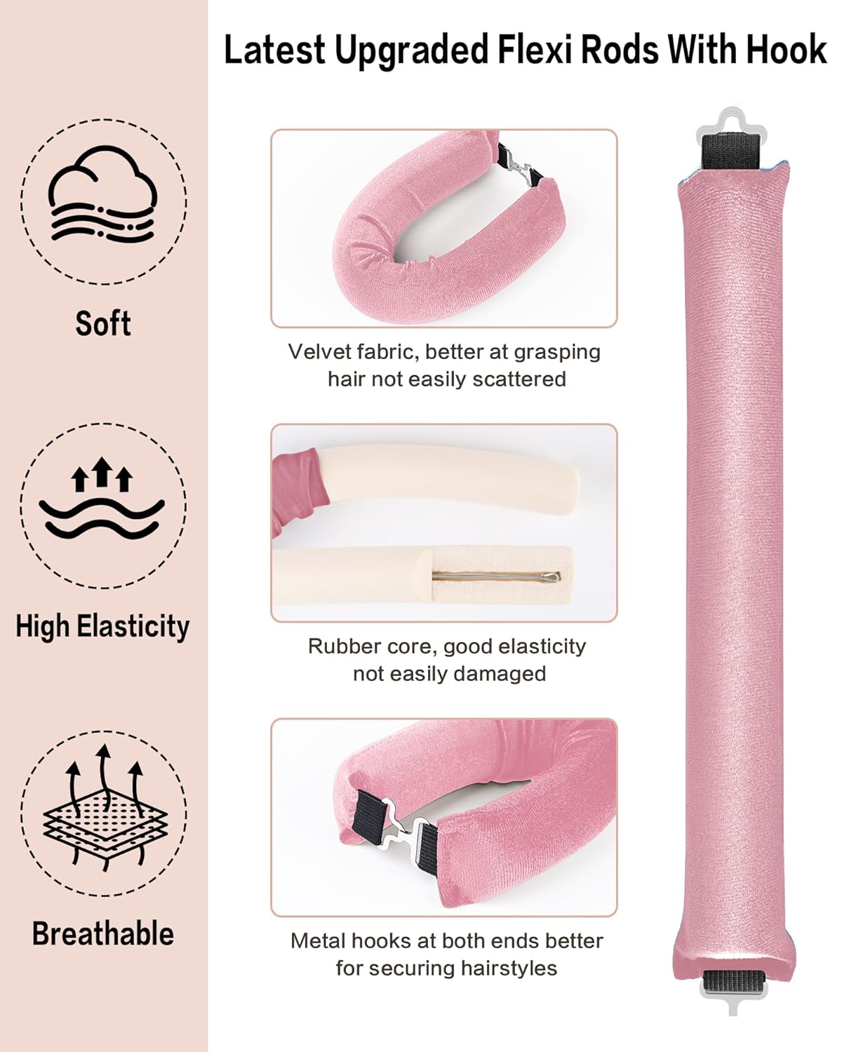 Heatless Curls Overnight Hair Curler - 4 Pcs Curling Rod to Sleep In, Velvet Hair Rollers with Satin Hair Scarf