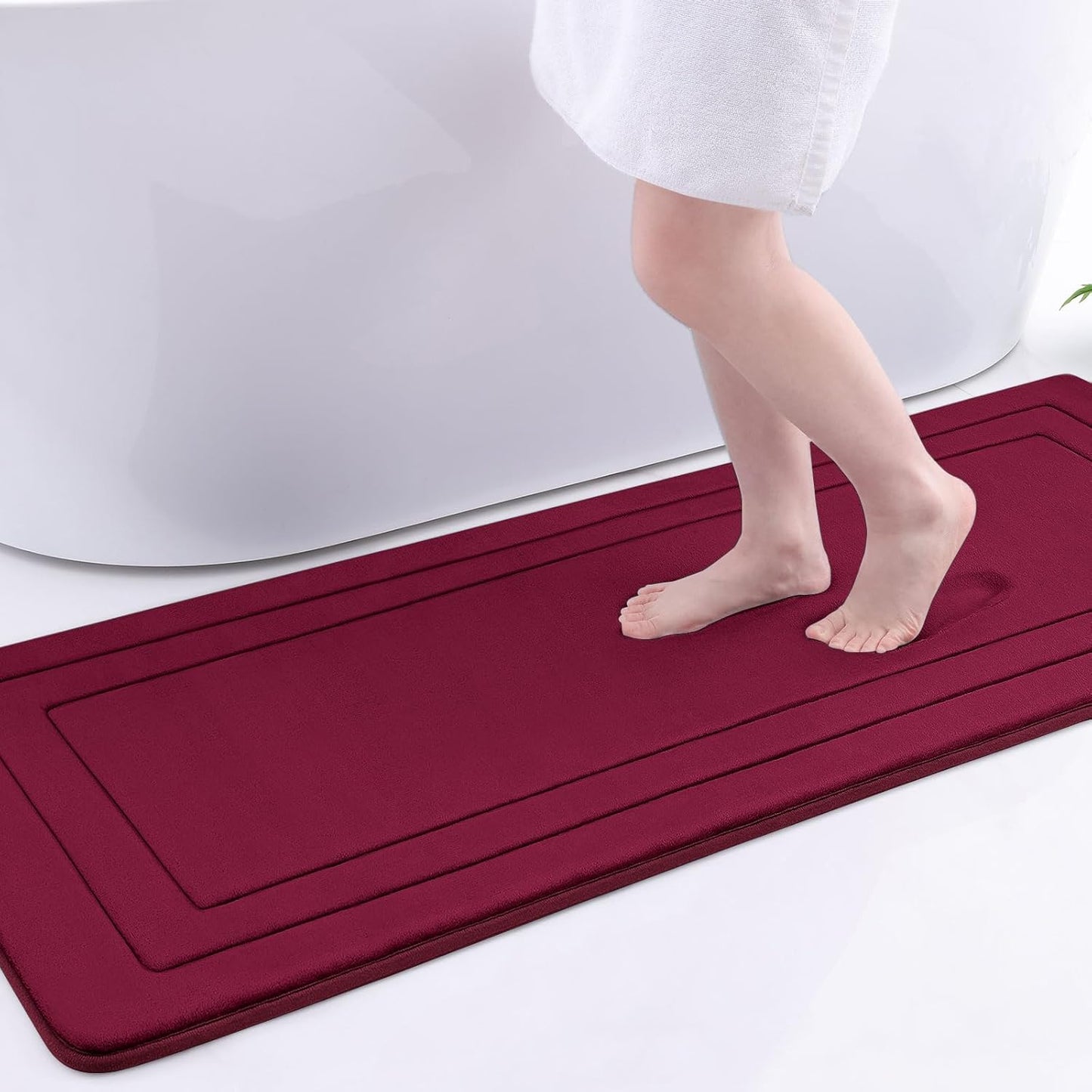 Arotive Memory Foam Bathroom Rug Mat 59x24, Ultra Soft and Absorbent Bath Mat, Machine Wash Dry, Comfortable Bath Rug Carpet for Bathroom Floor, Tub and Shower, Burgundy