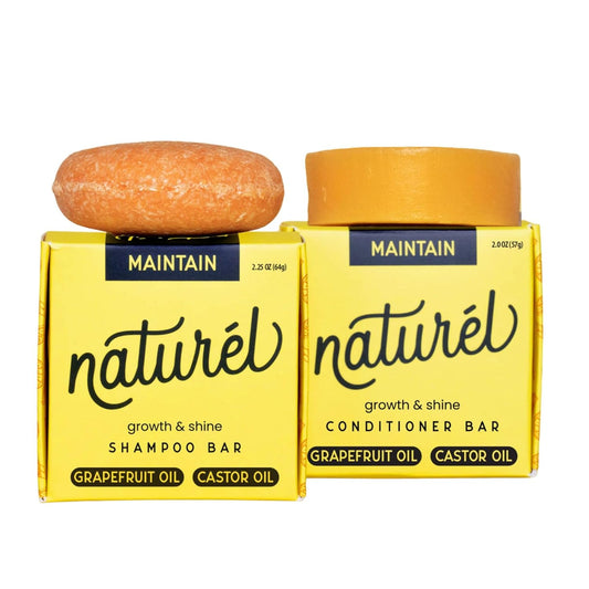 Naturel Maintain Shampoo and Conditioner Bar Set with Grapefruit Oil and Castor Oil for Hair Growth and Shine, Vegan and Cruelty Free, Zero Waste, Made in USA