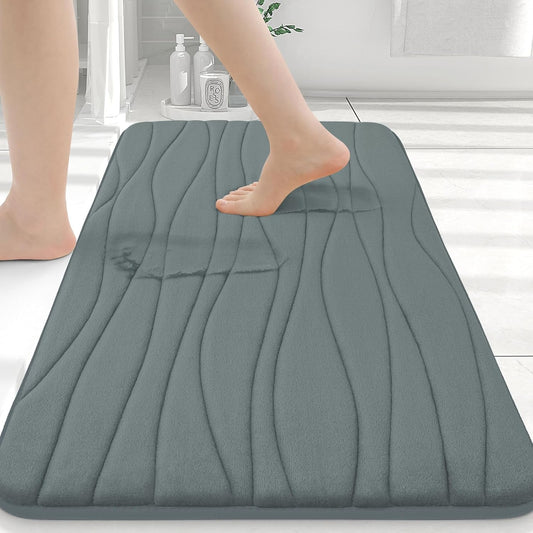 Buganda Memory Foam Bathroom Rug Mat 24x16, Extra Soft and Absorbent Bath Mats, Non-Slip and Machine Washable Bath Rugs for Bathroom Floor,Tub and Shower, Grey