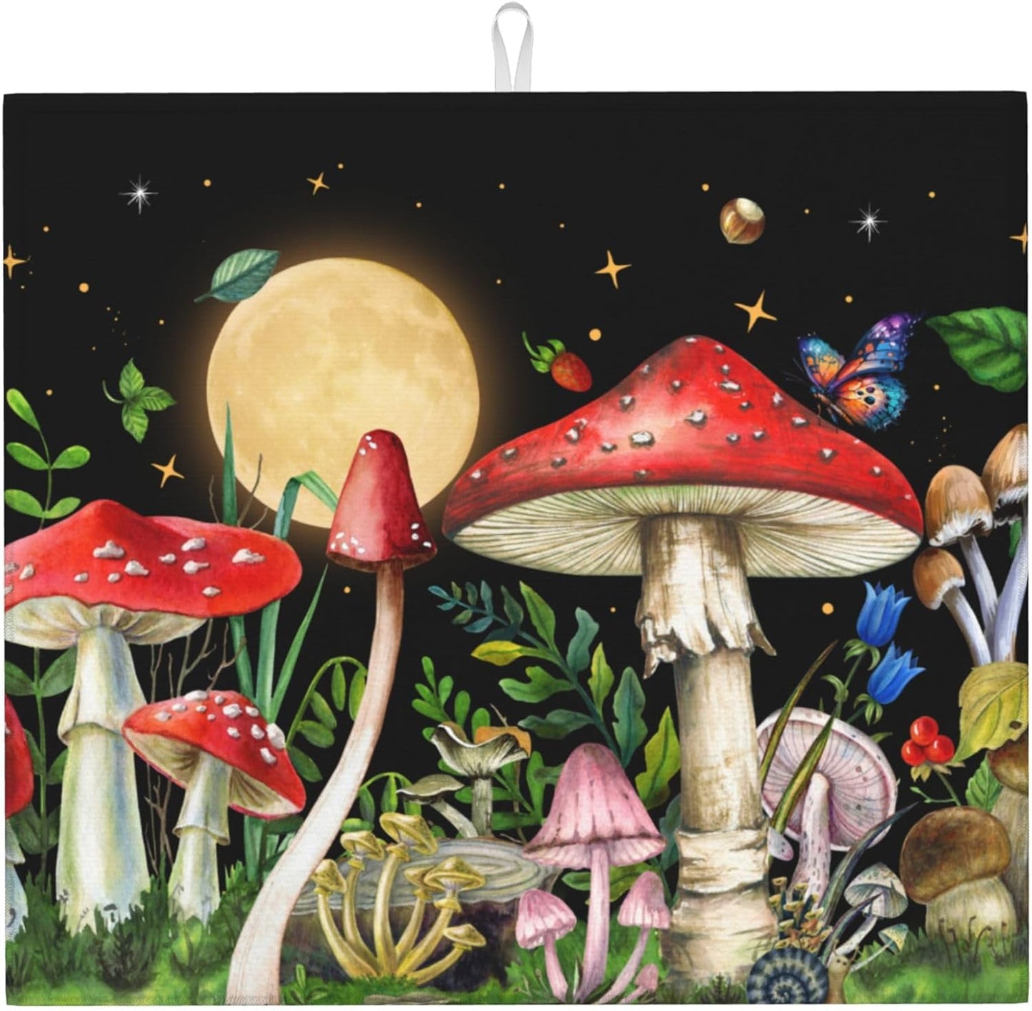 Mushroom Dish Drying Mat for Kitchen Counter Cute Decorative Dish Drainer Rack Mats 16x18 Inch Absorbent Reversible Witchy Drying Pad