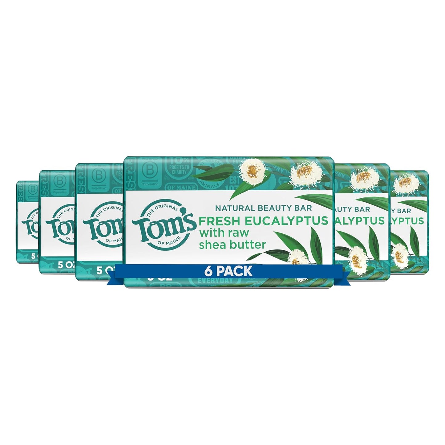 Tom’s of Maine Moisturizing Natural Beauty Bar Soap For Women and Men, Fresh Eucalyptus, 5 oz Bar (Pack of 6)