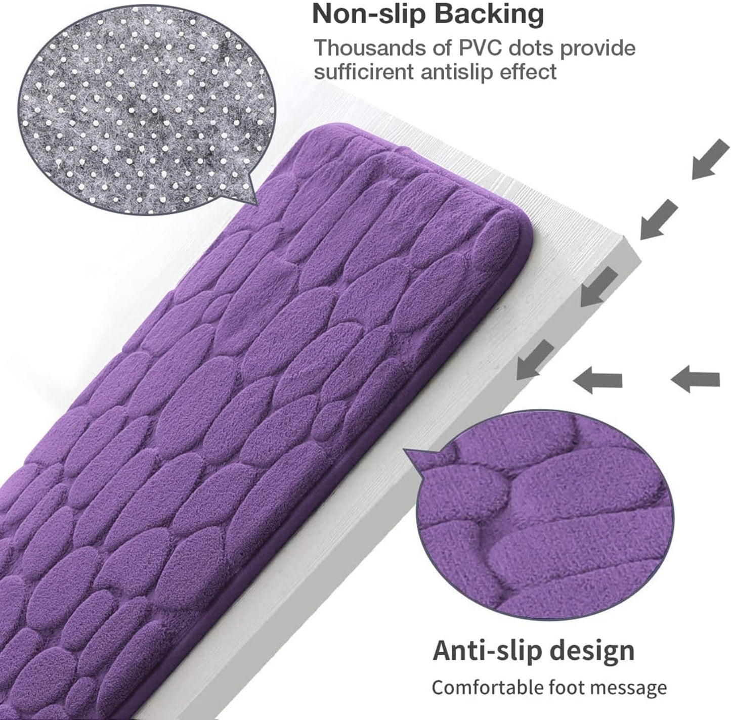 YIHOUSE Memory Foam Runner Rug, Cobblestone Bathroom Runner Rugs Super Water Absorbent Bath Mats for Bathroom Machine Washable Bath Rugs Runner for Hallway Bedroom Laundry Room(24 x 47,Eggplant)