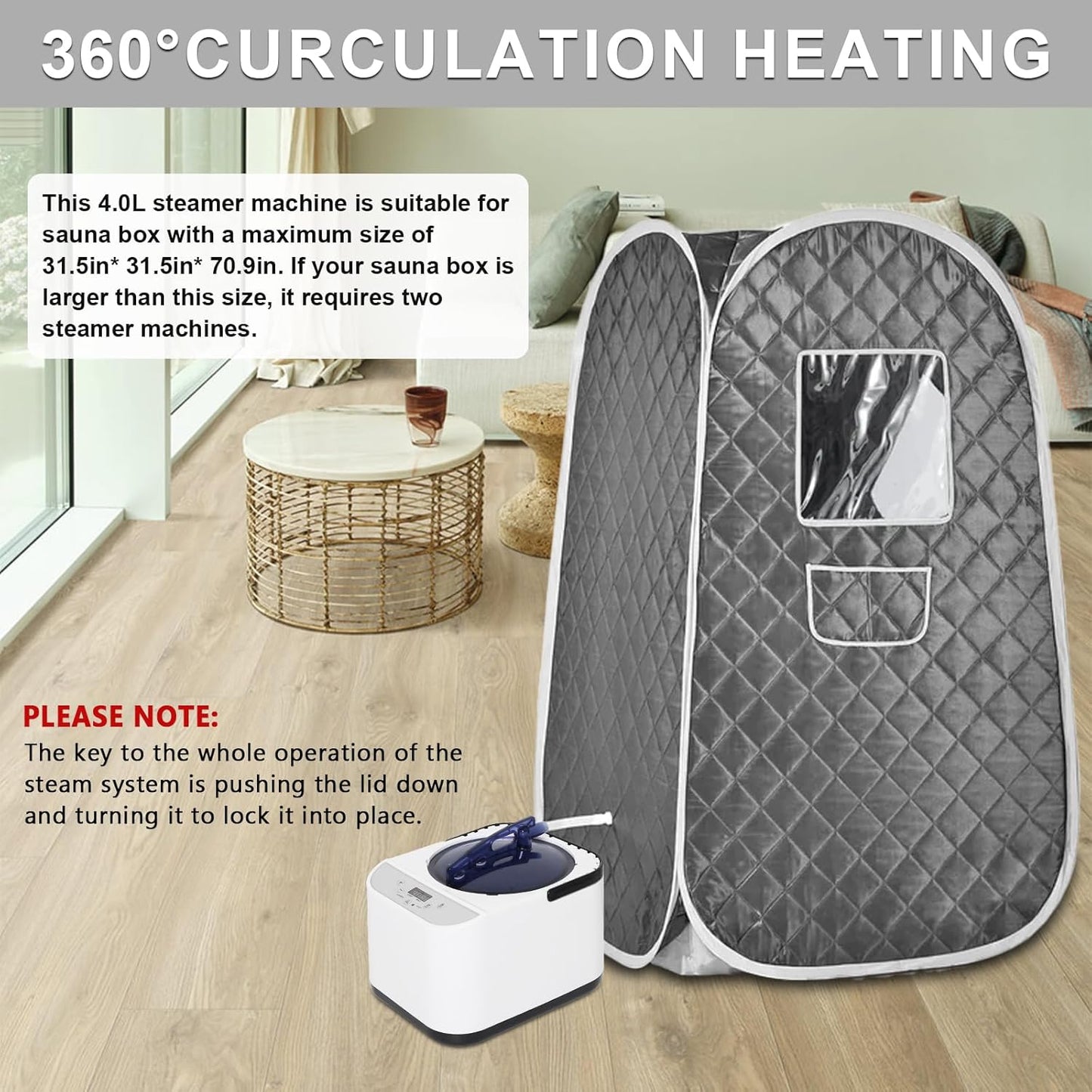 Sauna Steamer Machine, 4 Liter 1500W Steam Generator for Sauna, Sauna Steamer Pot with Remote Control for Home SPA Shower Body Relaxation Body Detox, Adjustable Steam Settings