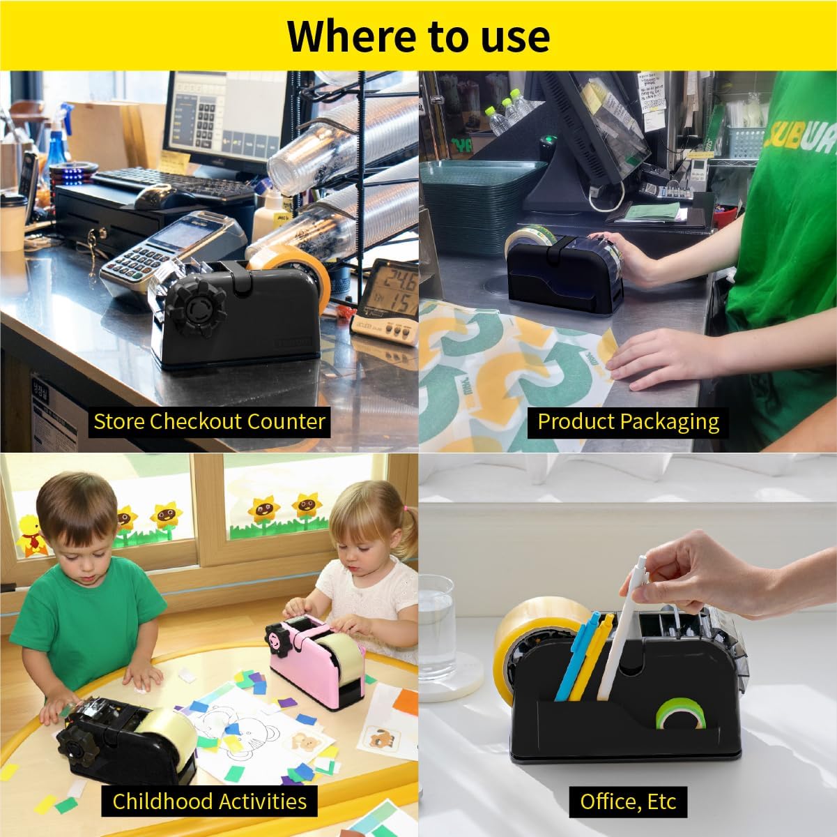 [TENDO°] Multi-Section Tape Dispenser ZO-508: Innovative Cutter for Custom Tape Width (Black)