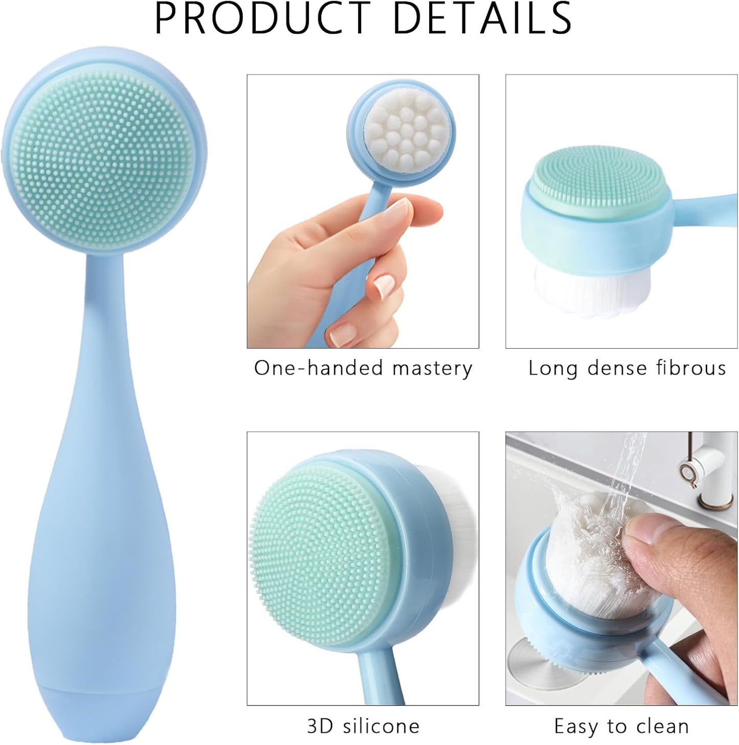 Face Brush 2 in 1, Facial Cleansing Brush Double Sides, Facial Exfoliation Scrub Brush Silicone Manual Face Scrubber Brush for Gentle Deep Pore Cleansing, Skincare (Sky Blue, 1 Pack)