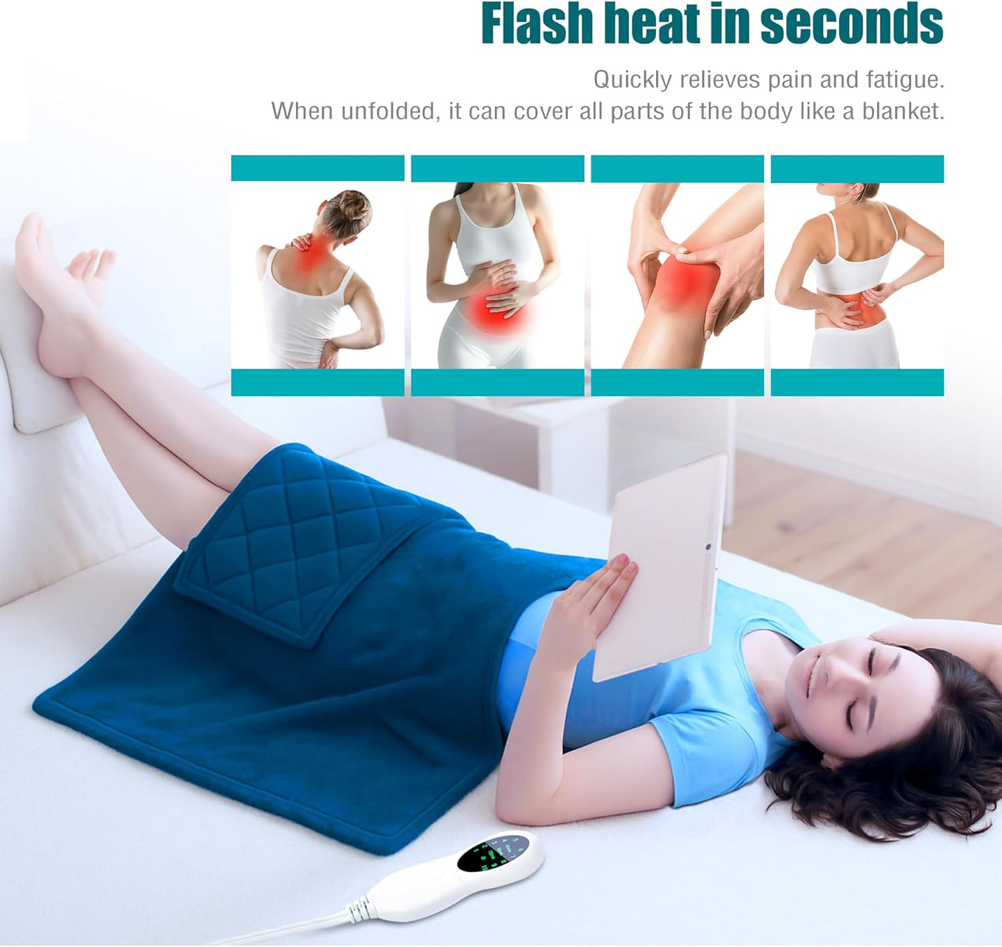 Weighted Heating Pad for Back Pain Relief,Holiday Gifts for Women Men Parents Wife,Heating Pad for Neck and Shoulders and Back,Machine Washable (Tibetan Blue)