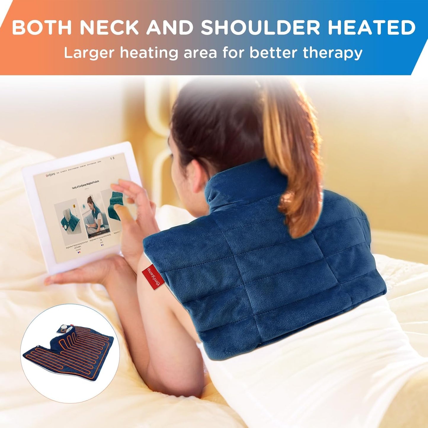 Comfytemp Heating Pad for Neck and Shoulders and Back, Weighted Electric Heat Pad for Pain Relief, 2.6lb Large Heated Wrap, 9 Heat Levels, 11 Auto-Off, Gifts for Women Men, Dark Blue