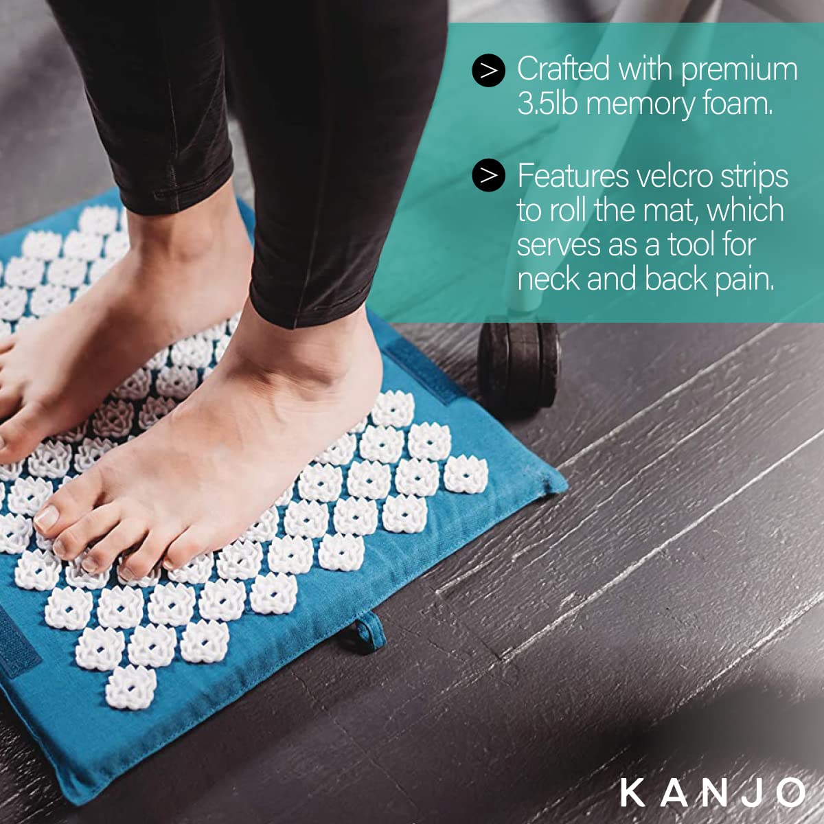 Kanjo Memory Foam Acupressure Foot Mat | Pressure Point & Acupressure Mat for Feet | Helps Relieve Plantar Fasciitis, Heel Pain & Arch Pain | for Use at Standing Desk