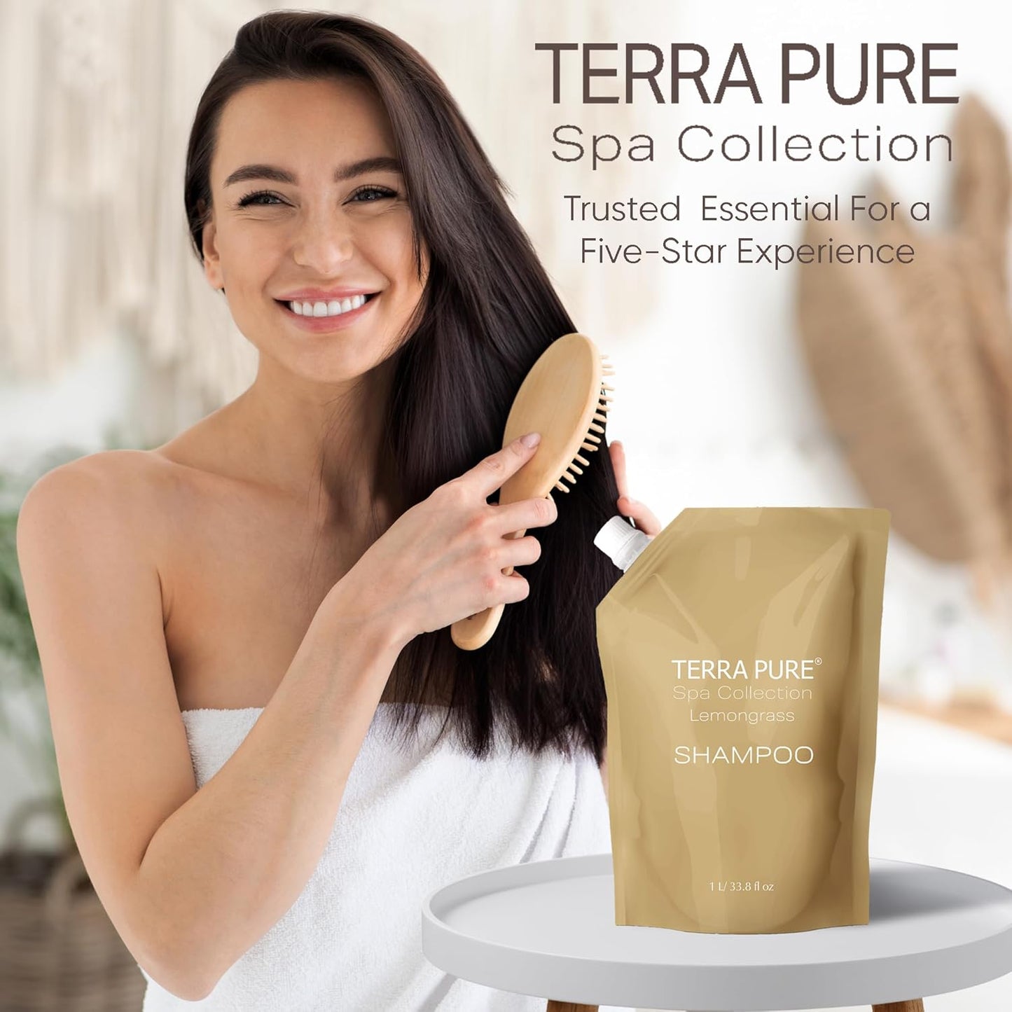 Terra Pure Spa Collection 1 Liter Shampoo Refill Bag For Soap Dispensers | Bulk Toiletries for Vacation Rentals, and Home Bathroom Showers | Green Tea Lemongrass | Single