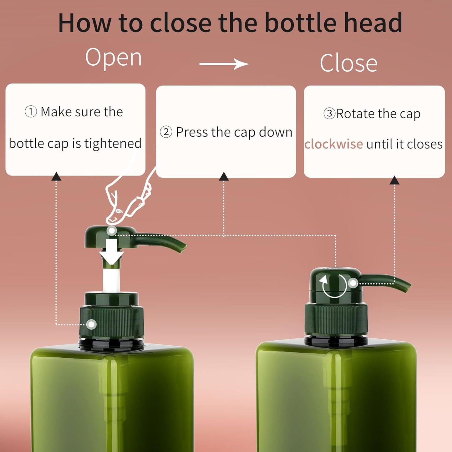 Pump Bottle Dispenser 22oz/650ml Jansburg 2Pack Refillable Square Plastic Lotion Dispenser Empty Lotion Pump Bottle for Essential Oil Lotion, Shampoo, Bathroom Travel Green