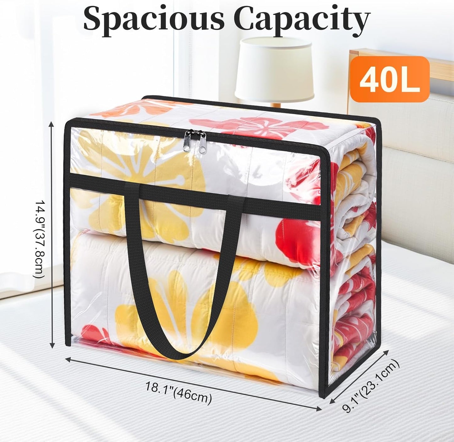 Clear Clothes Storage Bags, 4 Pack Closet Organizers and Under Bed Storage Containers, Foldable Moving Bags with Zippers for Comforter, Blanket, Bedding, Duvet, PVC Packing Bags 40L