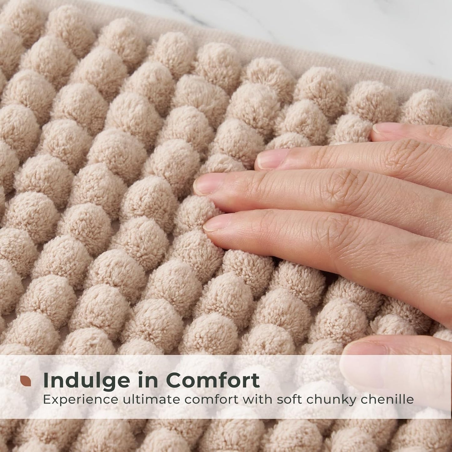 FRESHMINT Thick Chunky Chenille Bath Rugs 24"x36", Non Slip Bath Mat, Soft Bathroom Decor, Cute Shower Mat, Water Absorbent, Washable, Beige