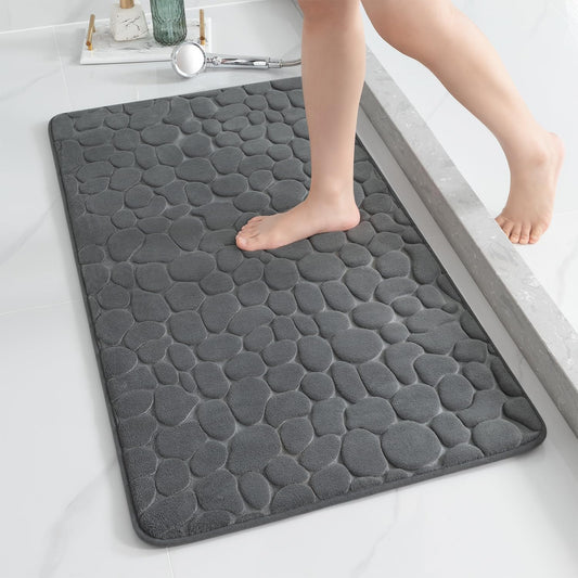 YIHOUSE Memory Foam Runner Rug, Cobblestone Bathroom Runner Rugs Super Water Absorbent Bath Mats for Bathroom Machine Washable Bath Rugs Runner for Hallway Bedroom Laundry Room(24 x 47,Dark Gray)