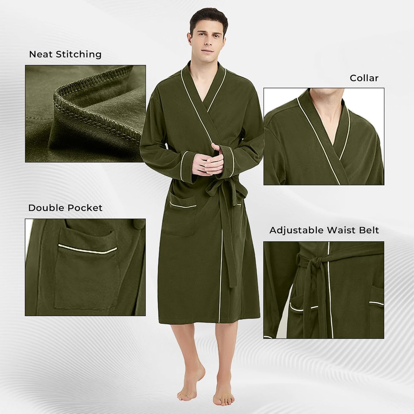 U2SKIIN Mens 100% Cotton Robe Lightweight Knit Bathrobe