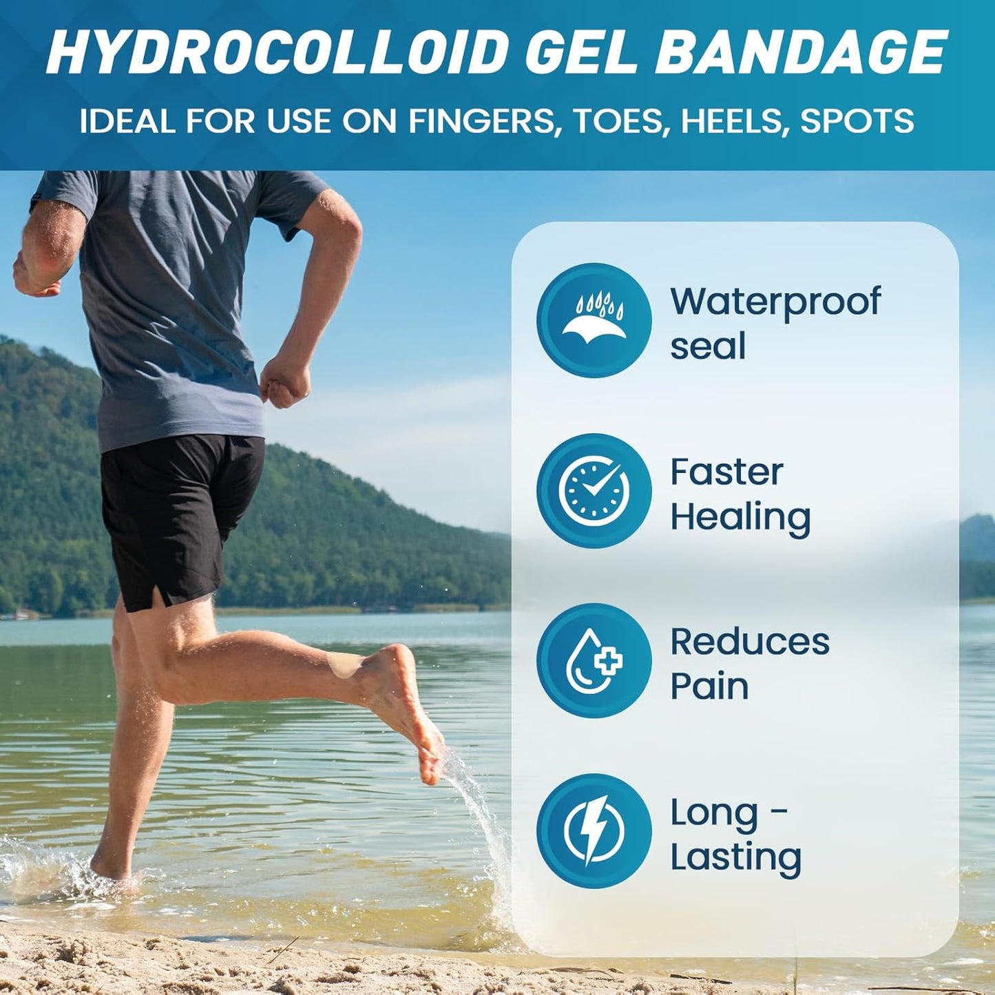 Hydrocolloid Blister Bandages for Feet - 30ct Gel Blister Bandages - Blister Cushions for Heel, Toe - Blister Prevention for Travel - Water Resistant Bandages Pads (Variety Pack)