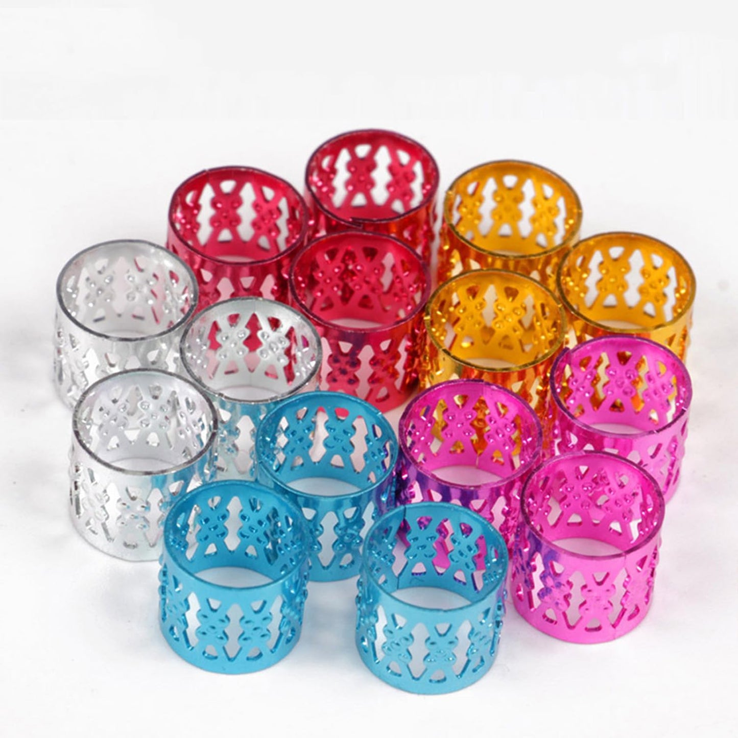 SEVENHEAD 50 Pcs Dreadlock Beads Hair Accessories Adjustable Braiding Rings and Cuffs with Metal Clips (Multicolor)